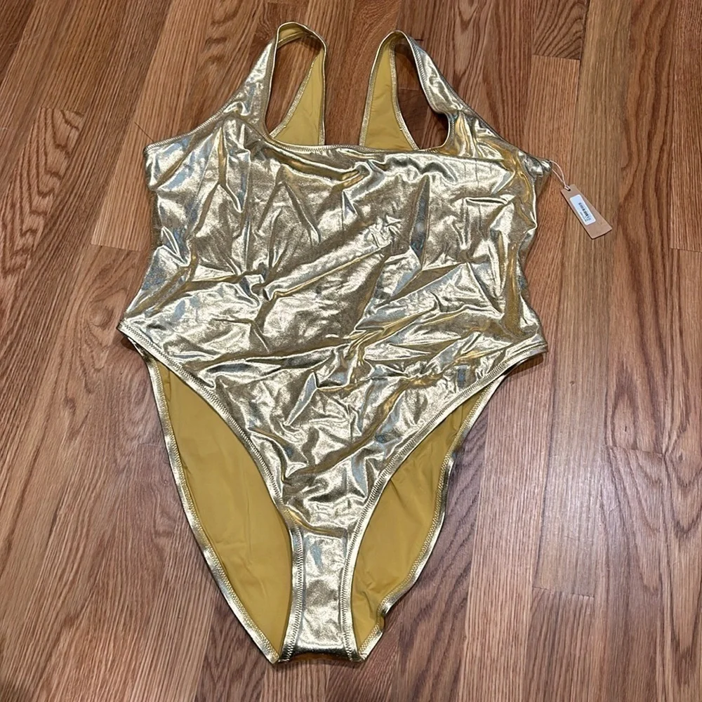 SKIMS Metallic Swim High-Cut One-Piece Gold plus size 4X women’s new with tags